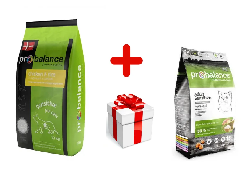 6021779-1 Pro Balance Həssas həzm sistemi olan yetkin pişiklər üçün toyuq və düyü ilə həssas quru yem (bütöv paket 10 kq) + bütöv paket 1.8 kq - Şəkil 1