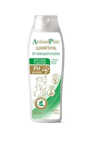 6021822 Animal Play шампунь от клещей и блох для собак и щенков всех пород с маслом цитронеллы 250 мл — изображение 1
