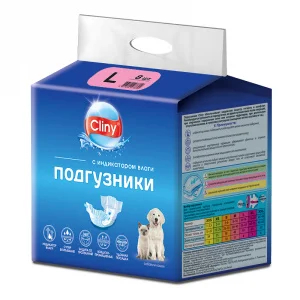 Cliny подгузники для собак и кошек размер L 8-16 кг, 35-45см, 8 шт