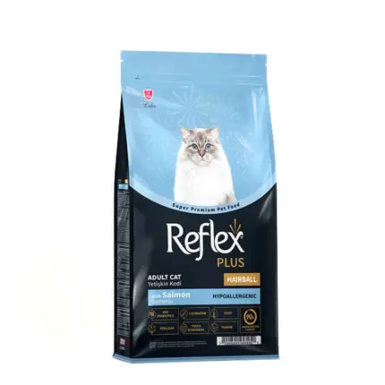Reflex Plus Hairball & Indoor полноценный сухой корм для вывода шерсти кошек с лососем (целый мешок 15 кг)