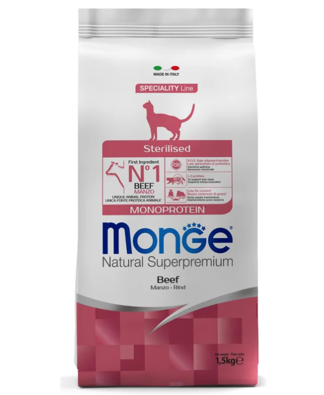 6022169 Monge Cat Monoprotein Sterilised Beef корм для стерилизованных кошек с говядиной, 1,5 кг — изображение 1