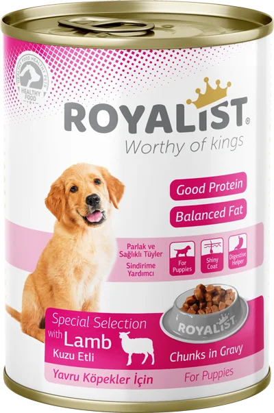 6022281 Royalist консервы для щенков мясные кусочки в соусе с ягненком, 400 г — изображение 1