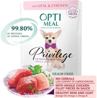 6022303 Optimeal влажный корм для взрослых собак, миниатюрных и малых пород с телятиной и курицей, 85 г — изображение 1