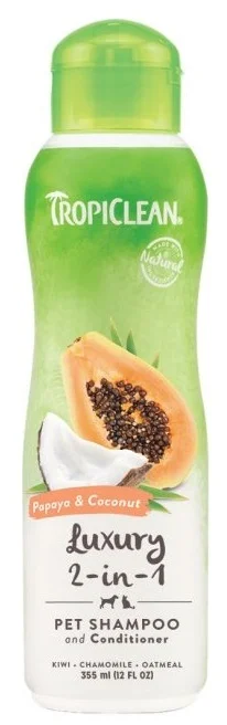 6022369 TropiClean увлажняющий шампунь-кондиционер для собак и кошек, папайя и кокос 355 мл — изображение 1