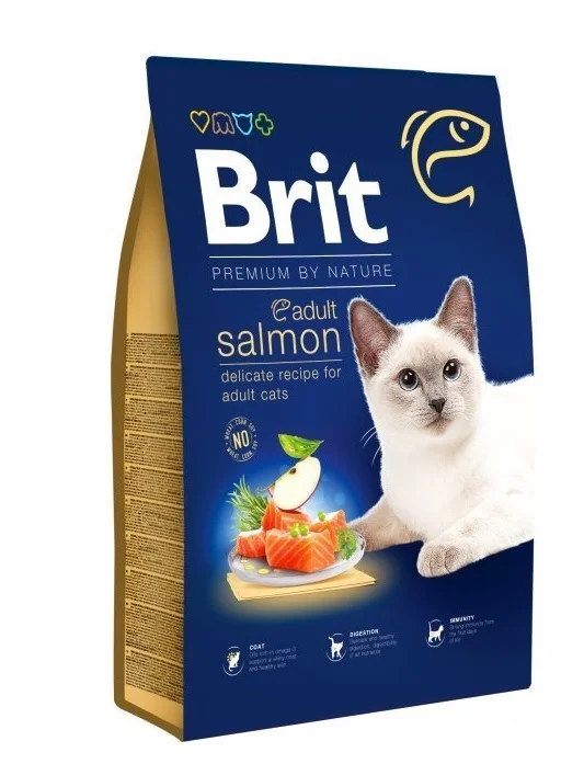 60223990 Brit Premium by Nature Cat Adult Salmon сухой корм для взрослых кошек с лососем (целый мешок 8 кг) — изображение 1