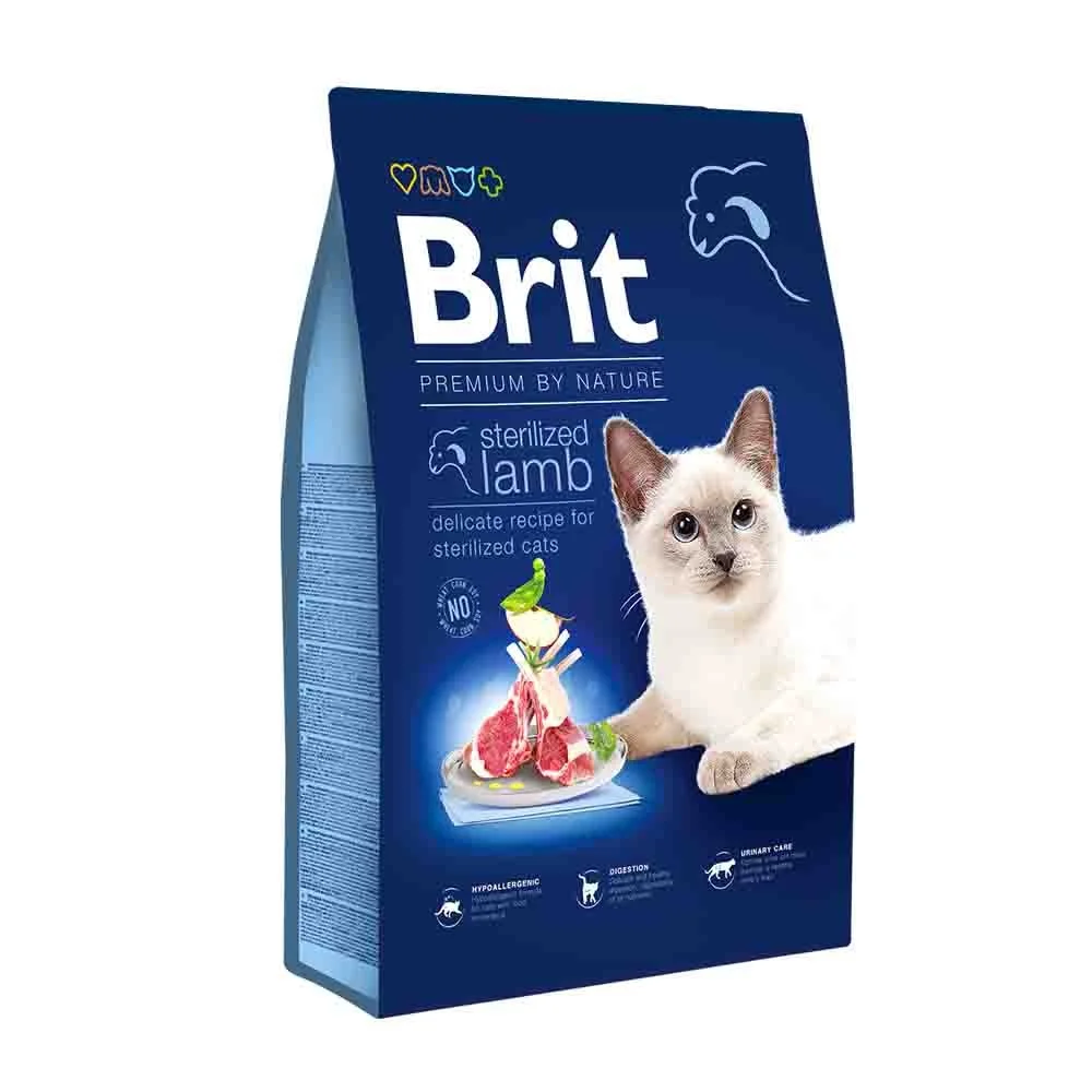 60224000 Brit Premium by Nature Cat Sterilized Lamb сухой корм для стерилизованных котов с ягненком ( целый мешок 8 кг) — изображение 1