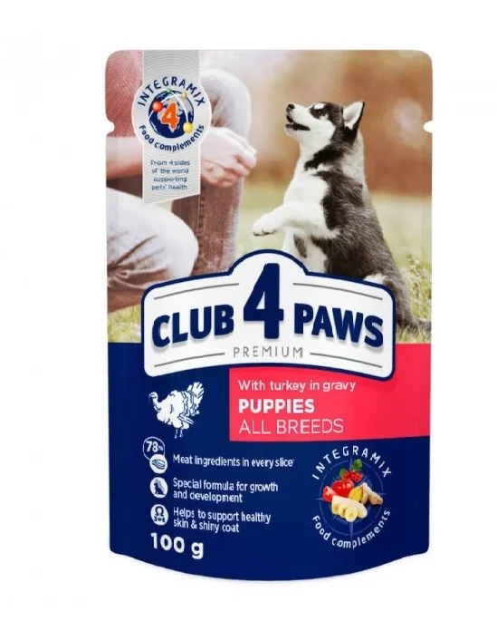 6022417 Club 4 Paws для щенков всех пород с индейкой, 100 г — изображение 1