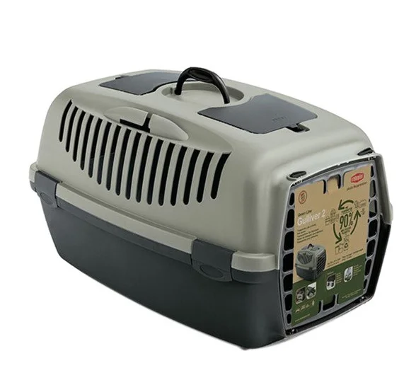 6022487 Stefanplast Gulliver 2 Green Line контейнер-переноска с пластиковыми дверями 55×36×35 см, серо-зеленый — изображение 1