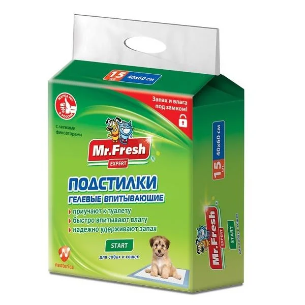 6022557 Mr.Fresh подстилки для кошек и собак для приучения к месту 40×60 см 15 шт — изображение 1