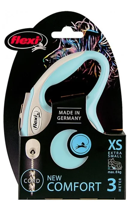 6022586 Flexi New Comfort XS Cord 3 m тросовый поводок-рулетка длиной 3 м для собак весом до 8 кг (голубой) — изображение 1