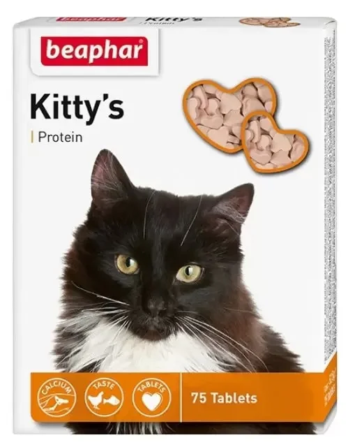 6022593 Beaphar Kitty's Protein для нормализации обмена вещест у кошек и котят 75 табл. — изображение 1