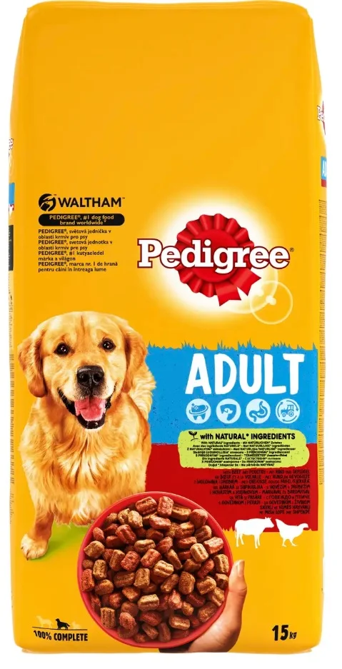 60226550 Pedigree сухой корм для взрослых собак всех пород с говядиной и домашней птицей (целый мешок 15 кг) — изображение 1