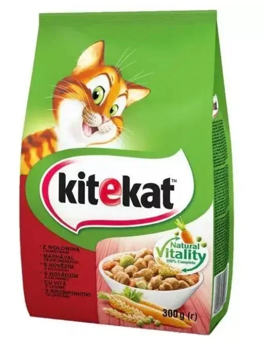 6022658 Kitekat Полнорационный сухой корм для кошек с говядиной и овощами 300 гр — изображение 1