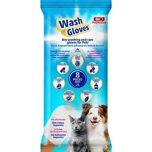 6022706 Bio Pet Active Wash Glovers перчатки для мытья кошек и собак 8 шт. — изображение 1