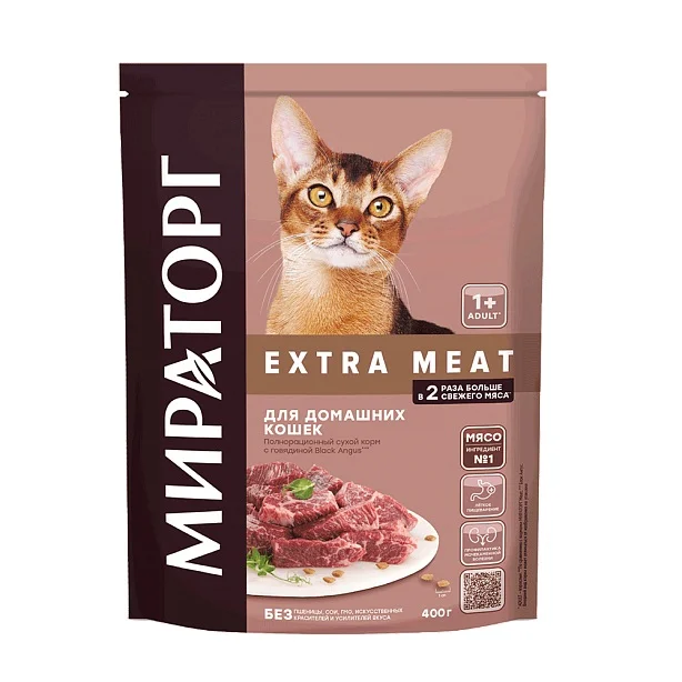 6022864 Мираторг Extra Meat полнорационный сухой корм с говядиной Black Angus для домашних кошек старше 1 года 400 г — изображение 1