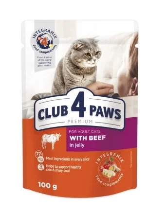 6022884 Club 4 Paws влажный корм для кошек с говядиной в желе 100 г — изображение 1