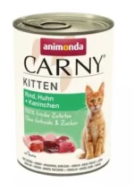 Carny Kitten Mal əti, toyuq və dovşan əti ilə pişik balaları üçün konservləşdirilmiş yem, 400 q