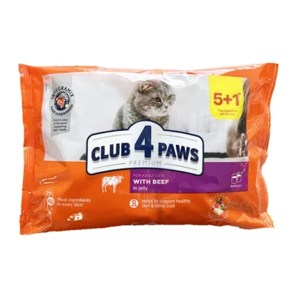 Club 4 Paws влажный корм для кошек с говядиной в желе 80 г (Акция 5+1)