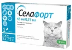 2,6 kq-dan 7,5 kq-a qədər çəkidə olan pişiklər üçün bit, birə, çeynənən bit və gənələrə qarşı Selafort damcıları (1 pipet 45 mq  t0,75 ml)