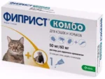 Фиприст комбо капли на холку от вшей, блох, власоедов и клещей для кошек и хорьков массой от 1 до 10 кг (1 пипетка 50мг/60мг)