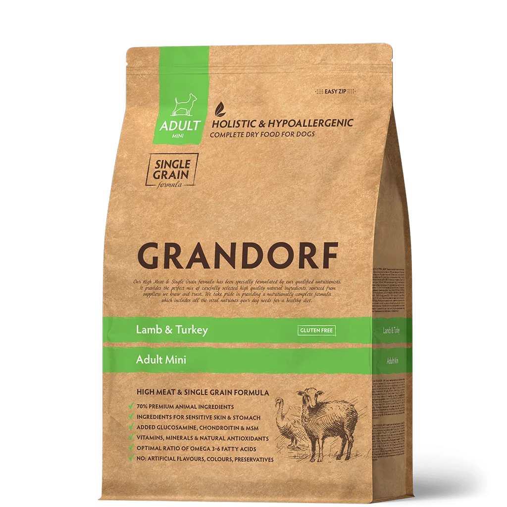 6023208 Grandorf Holistic&Hypoallergenic Adult Mini сухой корм для взрослых собак мини пород с чувствительным пищеварением или склонностью к аллергии с ягненком и индейкой 3 кг — изображение 1