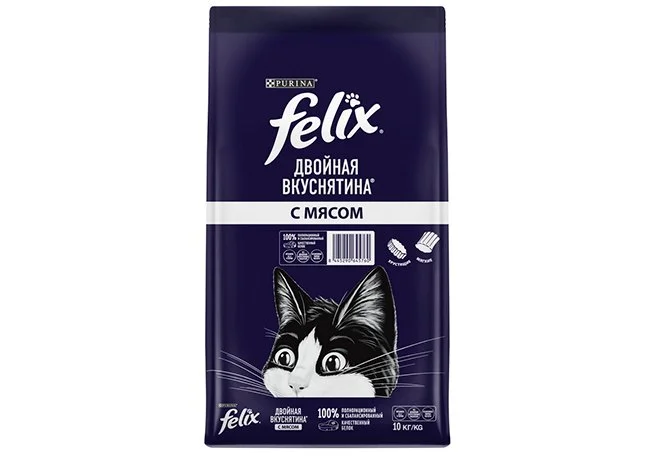 60232740 Felix двойная вкуснятина c мясом для кошек (целый мешок 10 кг) — изображение 1