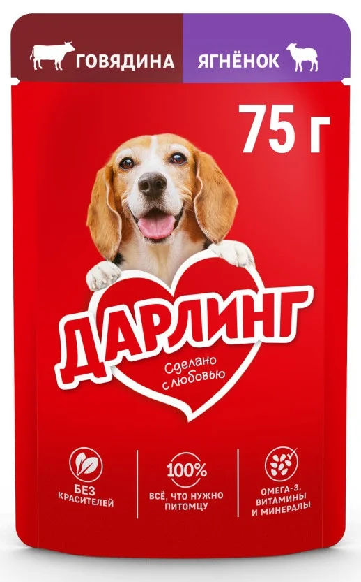 6023284 Дарлинг влажный корм для взрослых собак с говядиной и ягненком в соусе 75г — изображение 1