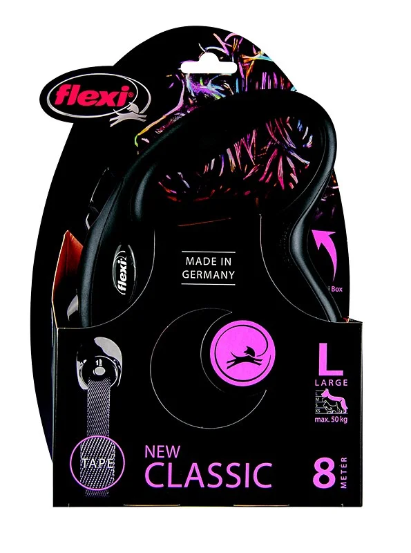 6023290 Поводок-рулетка для собак Flexi New Classic L лента 8 м Черный (Flexi New Classic L black tape 8 meter maximum 50 kg ) — изображение 1