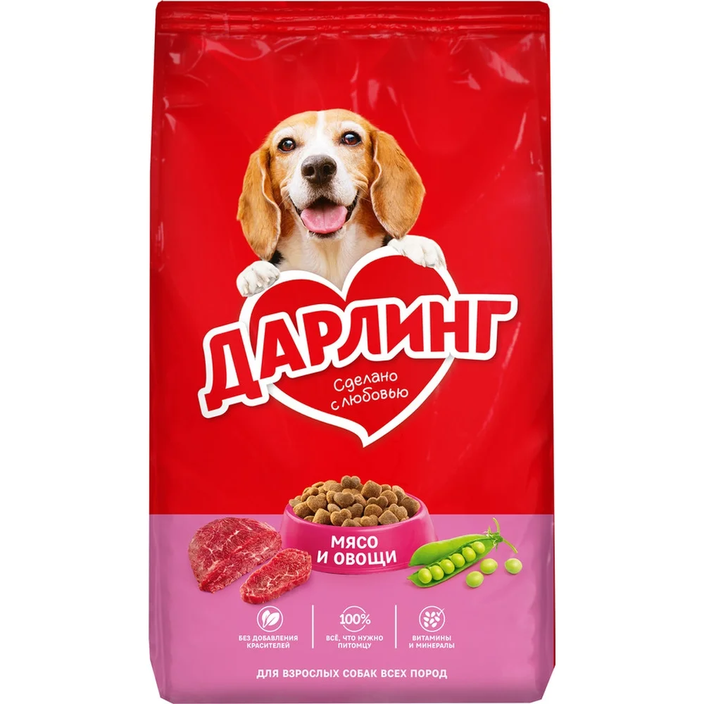 6023291 Дарлинг сухой корм для взрослых собак с мясом и овощами - 2 кг — изображение 1