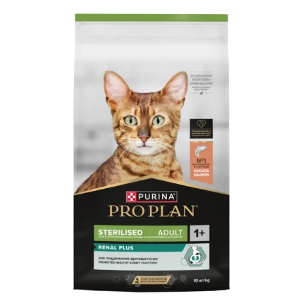Pro Plan для стерилизованных кошек и кастрированных котов для поддержания здоровья почек с лососьем (целый мешок 10 кг)