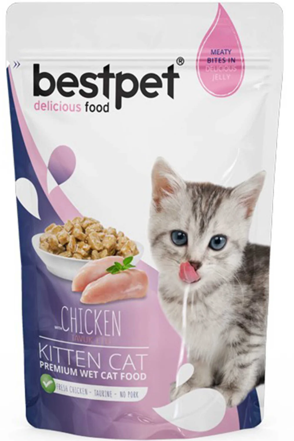 6023307 Bestpet Chicken Kitten pişik balaları üçün yaş yem, jele içində toyuq ilə, 85 q - Şəkil 1