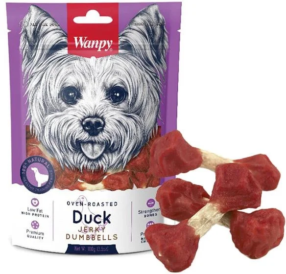 6023331 Wanpy Duck Jerky Dumbbells Лакомство для собак Кость-гантель с вяленой уткой 100 г — изображение 1