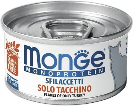 6023384 Monge Cat Monoprotein Yaş Yemi Yetkin Pişiklər üçün Hinduşka ilə, 80 q - Şəkil 1