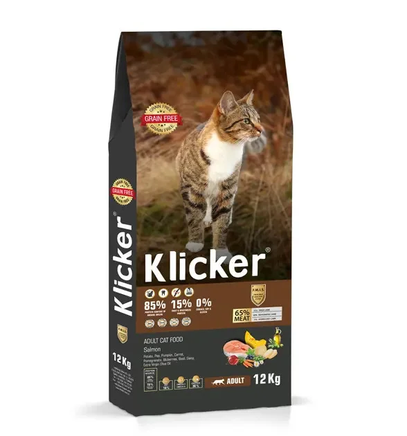 60234980 Klicker Adult Cat Salmon сухой корм для взрослых кошек с лососем (целый мешок 12 кг) — изображение 1