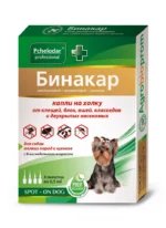 Бинакар капли на холку для мелких собак и щенков с 8-ми недельного возраста от блох и клещей, вшей, власоедов и двукрылых насекомых  1 пипетка