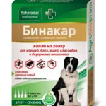 8 həftəlik yaşdan böyük cins itlər üçün quru itlərə Binakar damcıları, birə və gənələrə, bitlərə, dişləyən bitlərə və ikiüzlü həşəratlara qarşı, 1 pipet