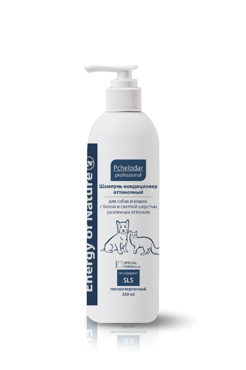 6023592 PCHELODAR шампунь-кондиционер оттеночный для собак и кошек с белой и светлой шерстью различных оттенков, 350 мл — изображение 1