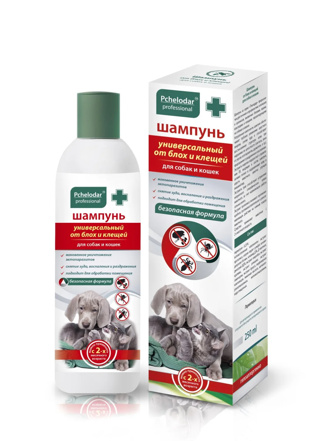 6023600 Pchelodar универсальный шампунь для кошек и собак от блох и клещей с 2-ух месячного возраста, 250 мл — изображение 1