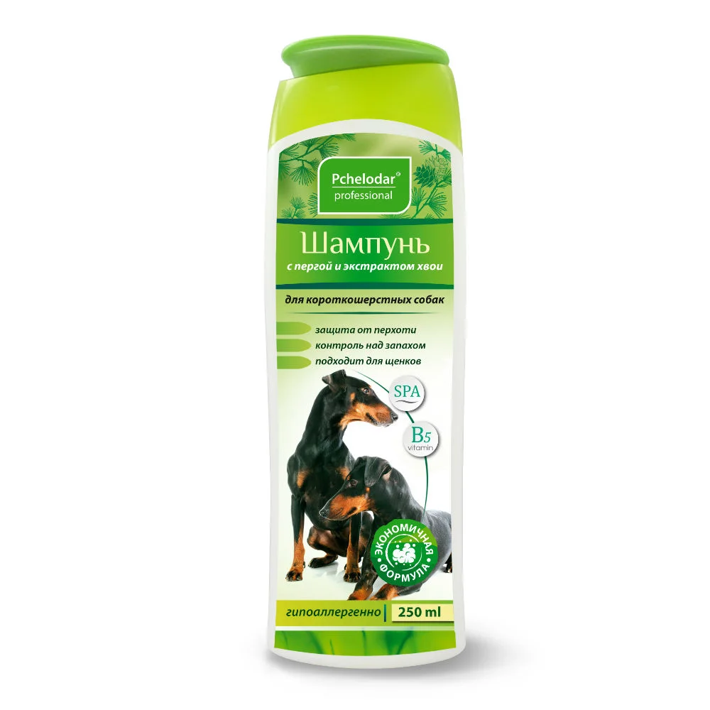 6023606 Pchelodar шампунь гигиенический с пергой и хвоей для короткошерстных собак, 250 мл — изображение 1