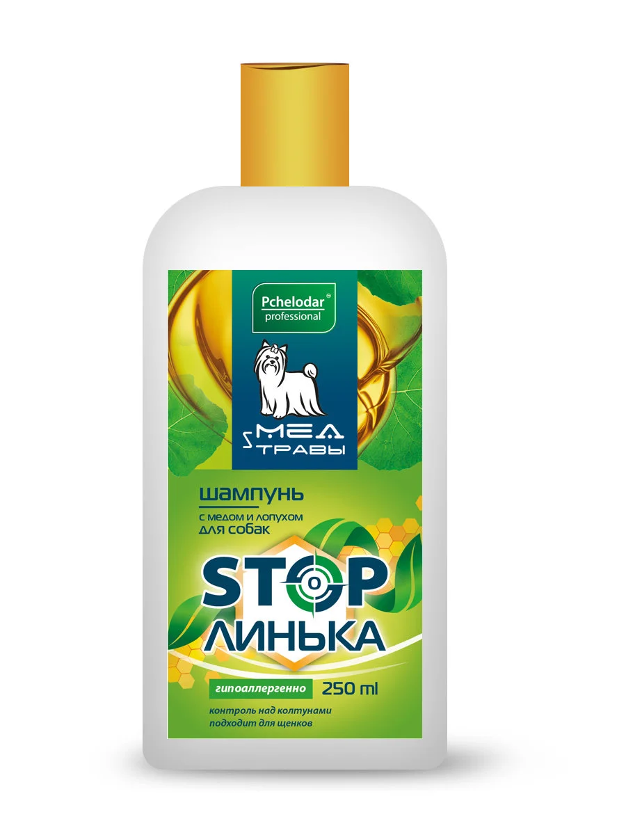6023609 Pchelodar шампунь "Стоп Линька" для собак с мёдом и лопухом, 250 мл — изображение 1