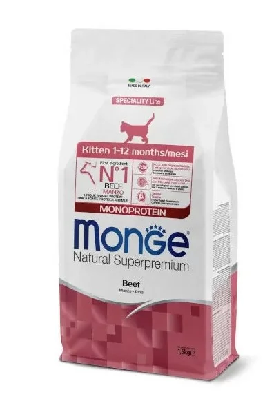 6023617-1 Monge Kitten Xüsusi Xətti Monoprotein, bala pişiklər və hamilə pişiklər üçün mal əti ilə quru yem, mal əti ilə, 1.5 kq - Image 1