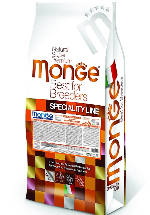 6023620 Monge Monoprotein Bütün Cinsli Bala və Kiçik Ördək, düyü və kartoflu bütün cinsli bala itlər üçün quru yemdir (toplu) - Image 1