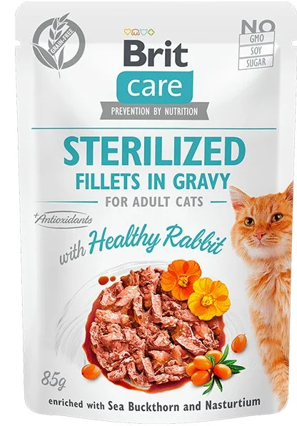 6023648 Brit Care Cat Fillets Gravy Steril Healthy Rabbit стерилизованное филе в соусе с кроликом 85 г — изображение 1