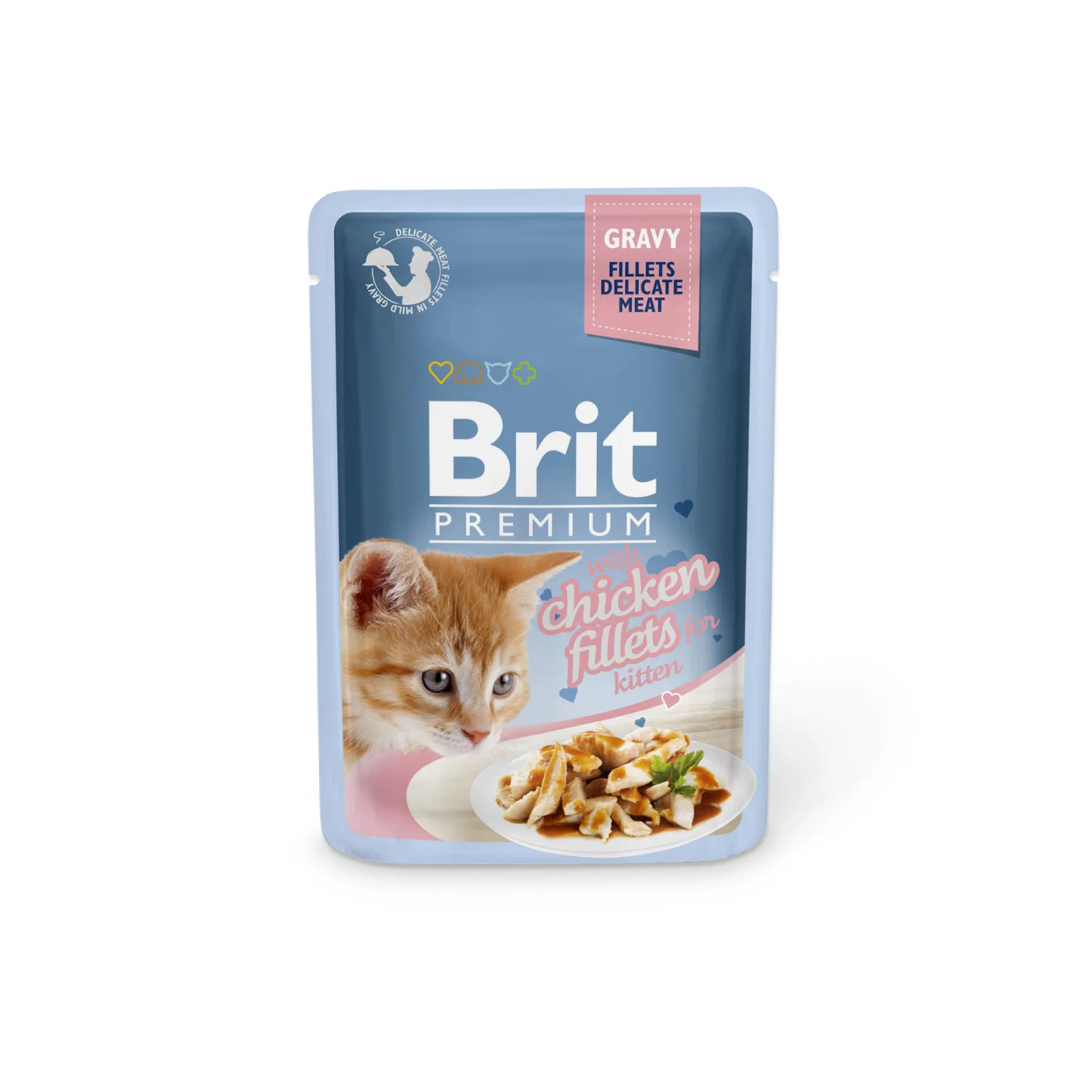 6023652 Brit Premium Cat Pouch with Chicken Fillets in Gravy for Kitten влажный корм для котят с куриным филе в соусе 85г — изображение 1