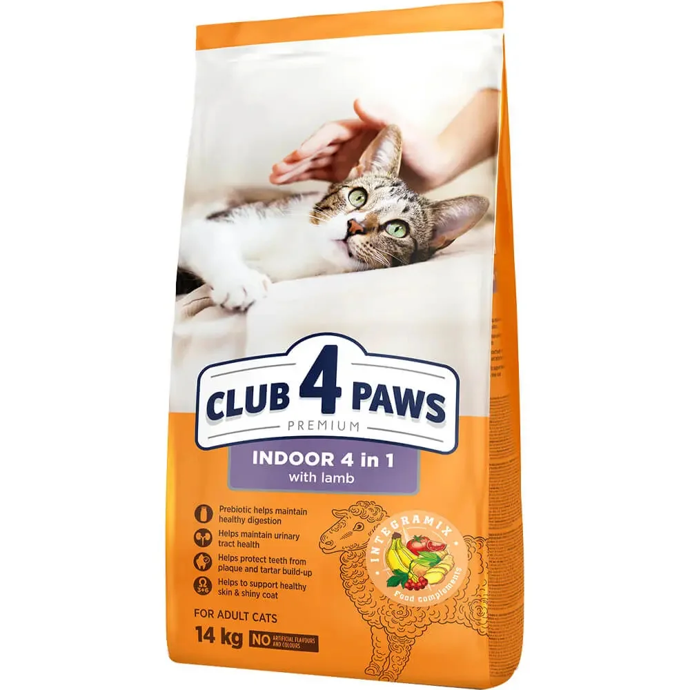 6023694 Club 4 Paws Premium 4-ü 1-də, yetkin qapalı pişiklər üçün quru quzu yemi ilə (toplu) - Image 1