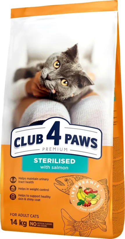 Club 4 Paws Premium Sterilised with Salmon сухой корм для котов с лососем (целый мешок 14 кг)