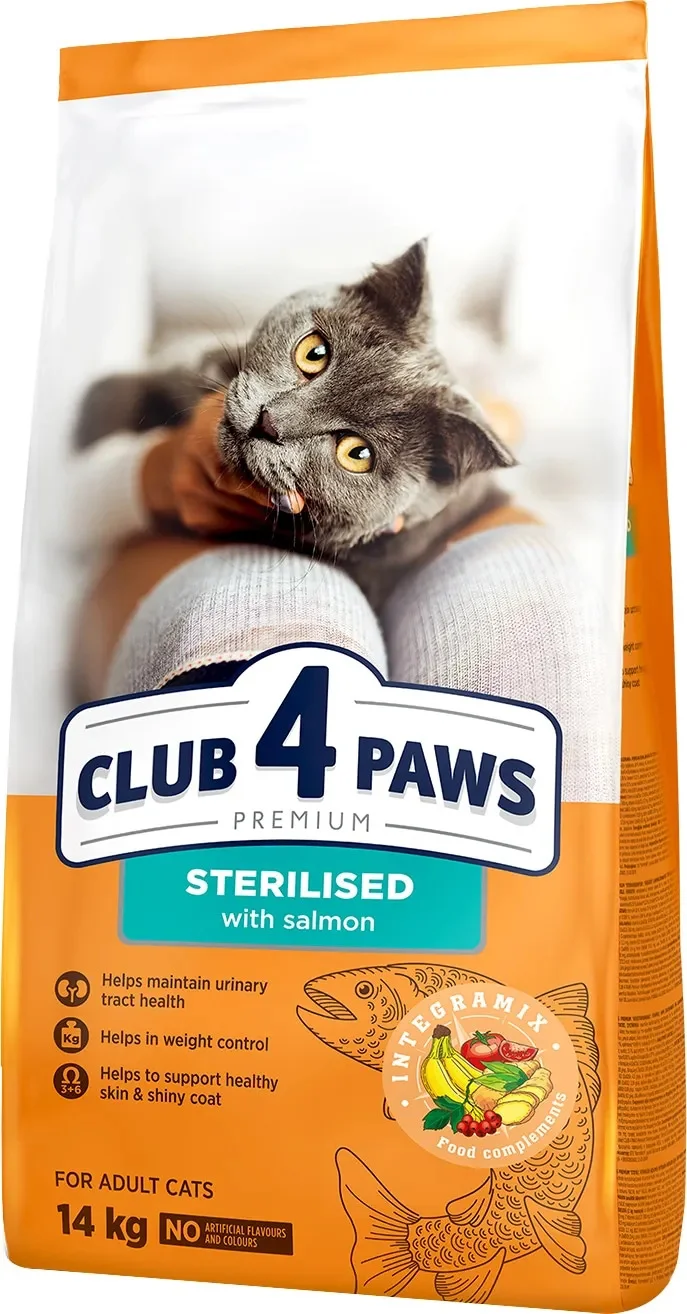 60236950 Club 4 Paws Premium Sterilised with Salmon сухой корм для котов с лососем (целый мешок 14 кг) — изображение 1