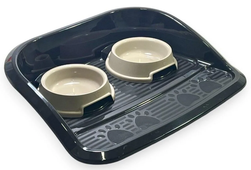 6023741 Миска для еды и воды с козырьком IRAK PLAST бежевый, 0,3л + 0,3л — изображение 1