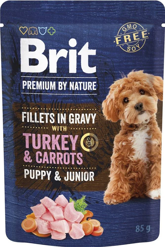6023831 Brit Premium puppy and Junior with Turkey and Carrot in gravy влажный корм для собак с филе индейки и моркови в соусе, 85г — изображение 1