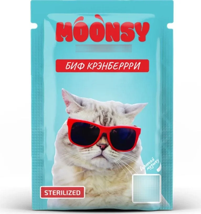 6023835 Moonsy влажный корм для стерилизованных кошек, кастрированных котов с телятиной и клюквой кусочки в соусе, 85г — изображение 1